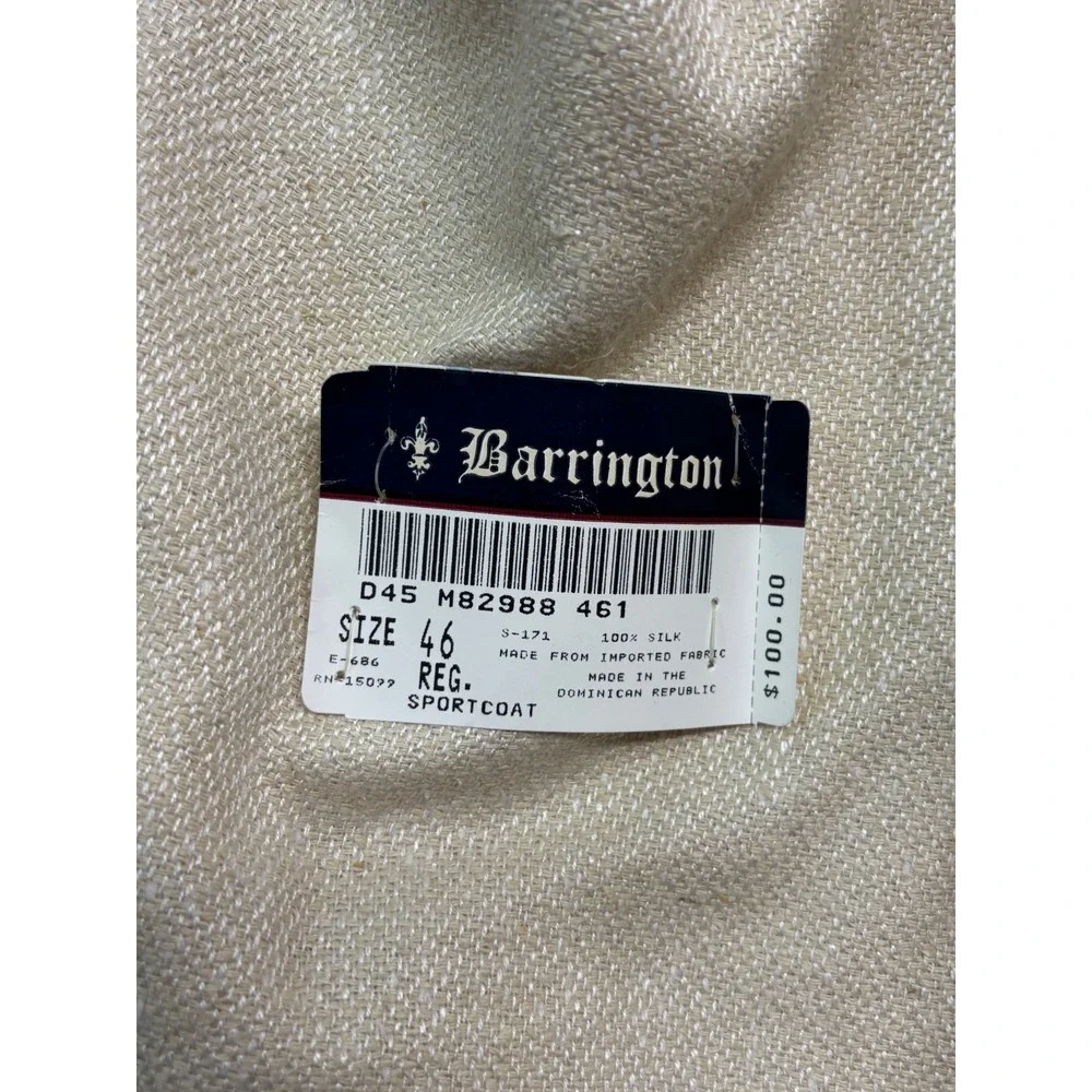 NEW vtg Barrington 46R Cream Ivory 100% Silk Blazer Jacket Sport Suit Coat Mens
